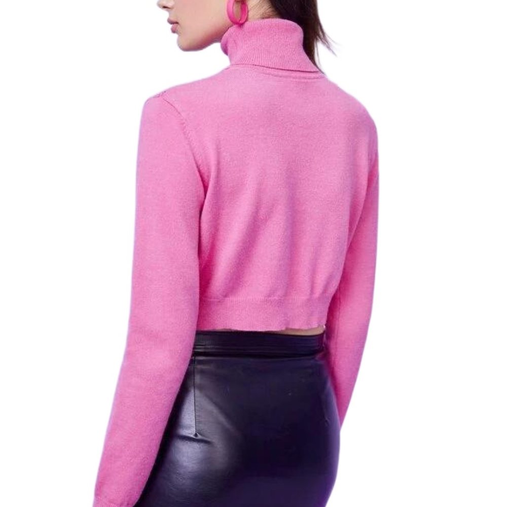 HELLO KITTY Hot Pink Turtleneck Crop Sweater, size M - Picture 2 of 2